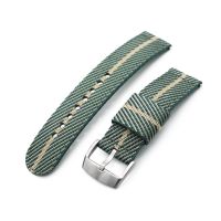 22mm 2-pcs Nylon Watch Band, Quick Release, Green & Khaki, Brushed Buckle - 10mm