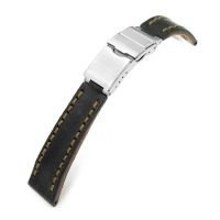 Black Griffon One-Piece Handcrafted Italian Leather Watch Band, Olive Green Stitch - 10mm