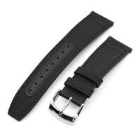 Q.R. Black Sailcloth Watch Band with leather lining, 19mm, 20mm or 23mm - 19mm