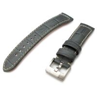 20mm, 23mm, 24mm CrocoCalf (Croco Grain) Light Grey Watch Strap with Beige St. - 23mm
