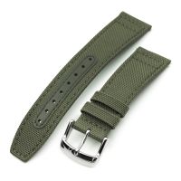 Q.R. Military Green Sailcloth Watch Band with leather lining, 19mm, 20mm or 23mm - 19mm