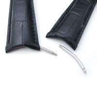 19, 20, 21, 22, 23 mm CrocoCalf (Croco Grain) Matte Black Semi-Curved Watch strap, Black Stitching, P - 23mm