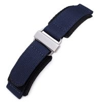 22mm MiLTAT Navy Blue Nylon Hoop and loop Fastener Watch Strap, Brushed Stainless Buckle - 29mm