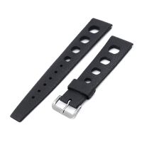 20mm Black Retro Large Holes Rally Tapered Rubber watch band - 15mm
