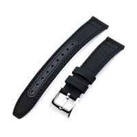 Q.R. 18mm Black Sailcloth Watch Band with leather lining - 18mm