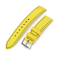 20mm Sailcloth Strap Yellow Quick Release Nylon Watch Band, Blue Stitching - 30mm