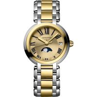 Longines PrimaLuna 30.5 Quartz Moonphase Stainless Stee - Yellow Gold / Gilt - Roman / Bracelet