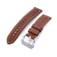 Chestnut Brown Tapered Semi-matte Leather Watch Band, Brushed Buckle - 15mm