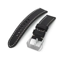 Black Straight Leather Watch Band, Brushed Buckle - 30mm
