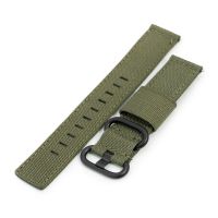 Q.R. 20mm 2-pcs Ribbed Nylon Watch Band, Military Green - 25mm