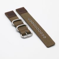 Cordura® Khaki Brown Oiled Leather Watch Strap - 18mm