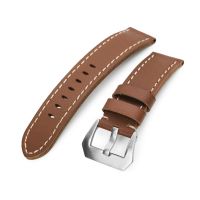 Chestnut Brown Straight Leather Watch Band, Brushed Buckle - 30mm