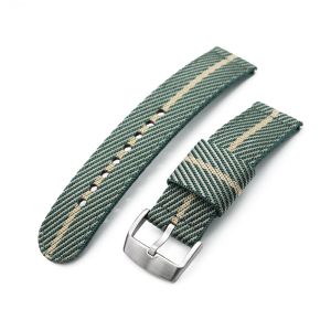 2-pcs Nylon Watch Band, Quick Release, Green & Khaki, Brushed Buckle - 10mm