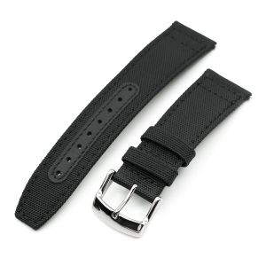 Q.R. Black Sailcloth Watch Band with leather lining, 19mm, 20mm or 23mm - 19mm