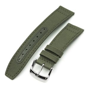Q.R. Military Green Sailcloth Watch Band with leather lining, 19mm, 20mm or 23mm - 19mm