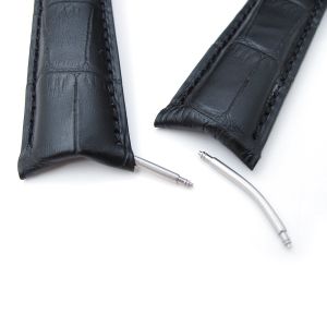 19, 20, 21, 22, 23 mm CrocoCalf (Croco Grain) Matte Black Semi-Curved Watch strap, Black Stitching, P - 23mm