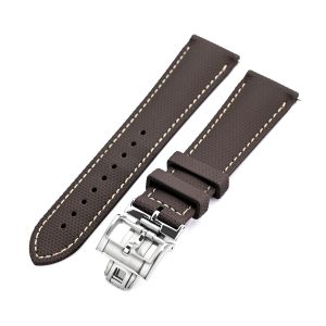 FKM39 Brown Deployment FKM Rubber Watch Band Beige Stitch, 20mm or 23mm - 23mm