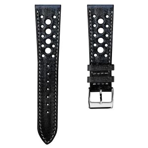 Radstock Racing Style Genuine Leather Watch Strap - Vintage Black - 19mm