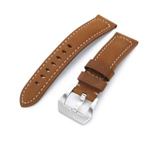Brown Tapered Nubuck Leather Watch Band, 22mm or 24mm - 24mm