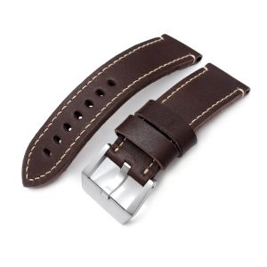 MiLTAT Cashmere Calf Dark Brown Watch Strap, Beige Hand Stitching - 26mm