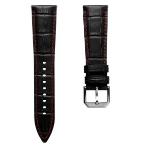 Carolina Gator Print Genuine Leather Watch Strap - Black / Red Stitching - 22mm