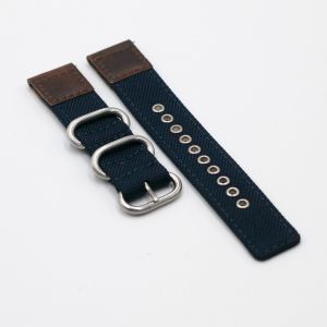 Cordura® Navy Blue Oiled Leather Watch Strap - 18mm