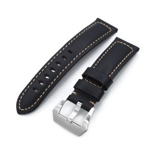 Black Tapered Smooth Leather Watch Strap 22mm 24mm - 24mm
