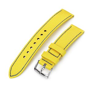 Sailcloth Strap Yellow Quick Release Nylon Watch Band, Blue Stitching - 25mm