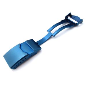 18mm, 20mm or 22mm Stainless Steel Button Chamfer double locks Diver Clasp for Watch Band, IP Blue - 15mm