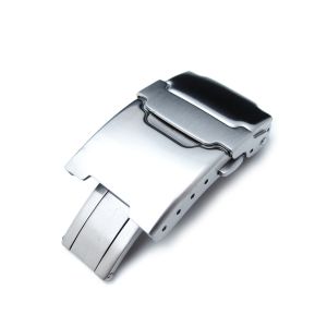 Brushed Stainless Steel Push Button Diver Clasp for Watch Band, 4 adjust holes and improved Flip-Lock - 15mm