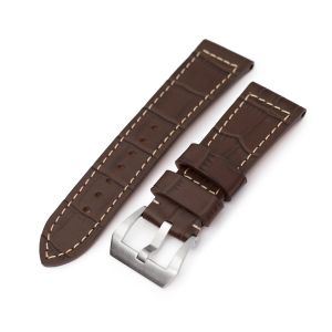 Pam Collection, Dark Brown Croco Grain Italian Leather Watch Strap for Panerai, Beige Stitching - 26mm