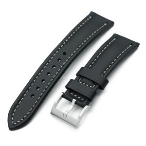 Aviator Style Quick Release Black French Leather Watch Band 19mm, 20mm, 22mm or 23mm - 23mm