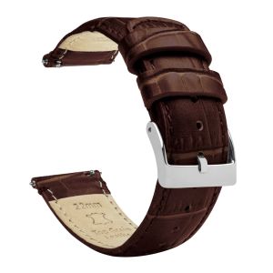 Coffee Brown Alligator Grain Leather Watch Band - 12mm