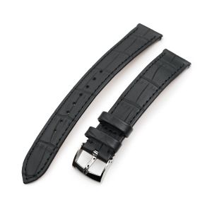 Black CrocoCalf (Italian Croco Grain) Flat Watch Band - 17mm