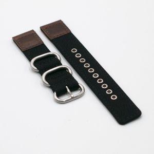 Cordura® Coal Black Oiled Leather Watch Strap - 18mm