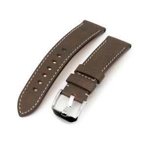Dark Brown Italian Leather Strap with Beige Stitching for Panerai - 26mm