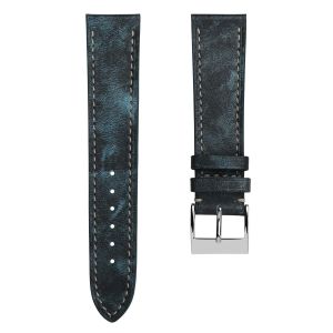 Rochefort Flat Patina Calf Leather Watch Strap - Blue Jeans - 17mm