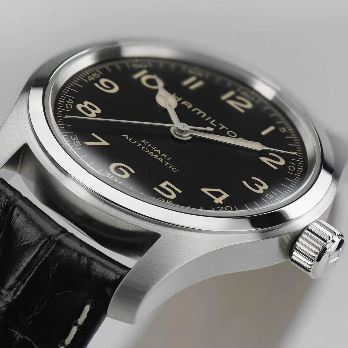 Hamilton manufacturer detail photograph of the Murph 42 mm dial and hands.