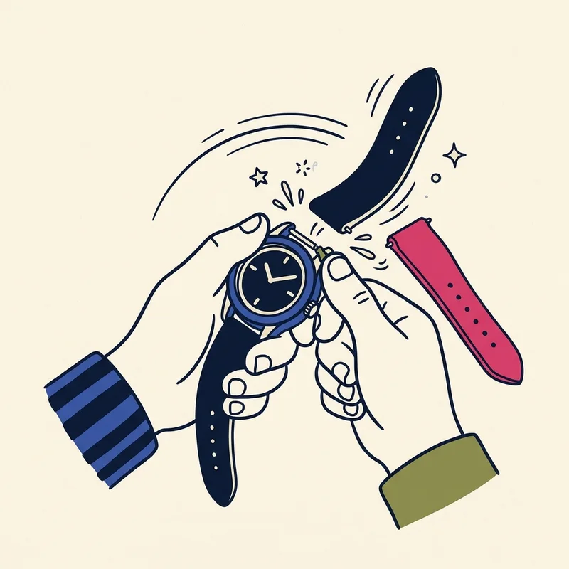 Two hands swapping a strap with a quick-release spring bar